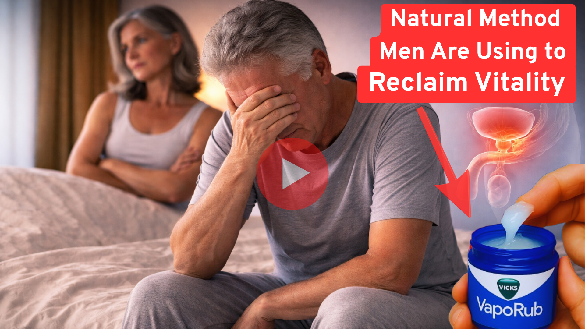 Man struggling with enlarged prostate and ED sitting on bed